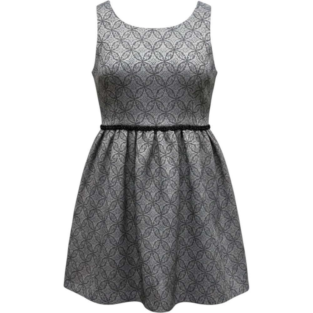 Scarlett Nite Silver Black Metallic Brocade Art Deco Beaded Fit Flare Dress 12